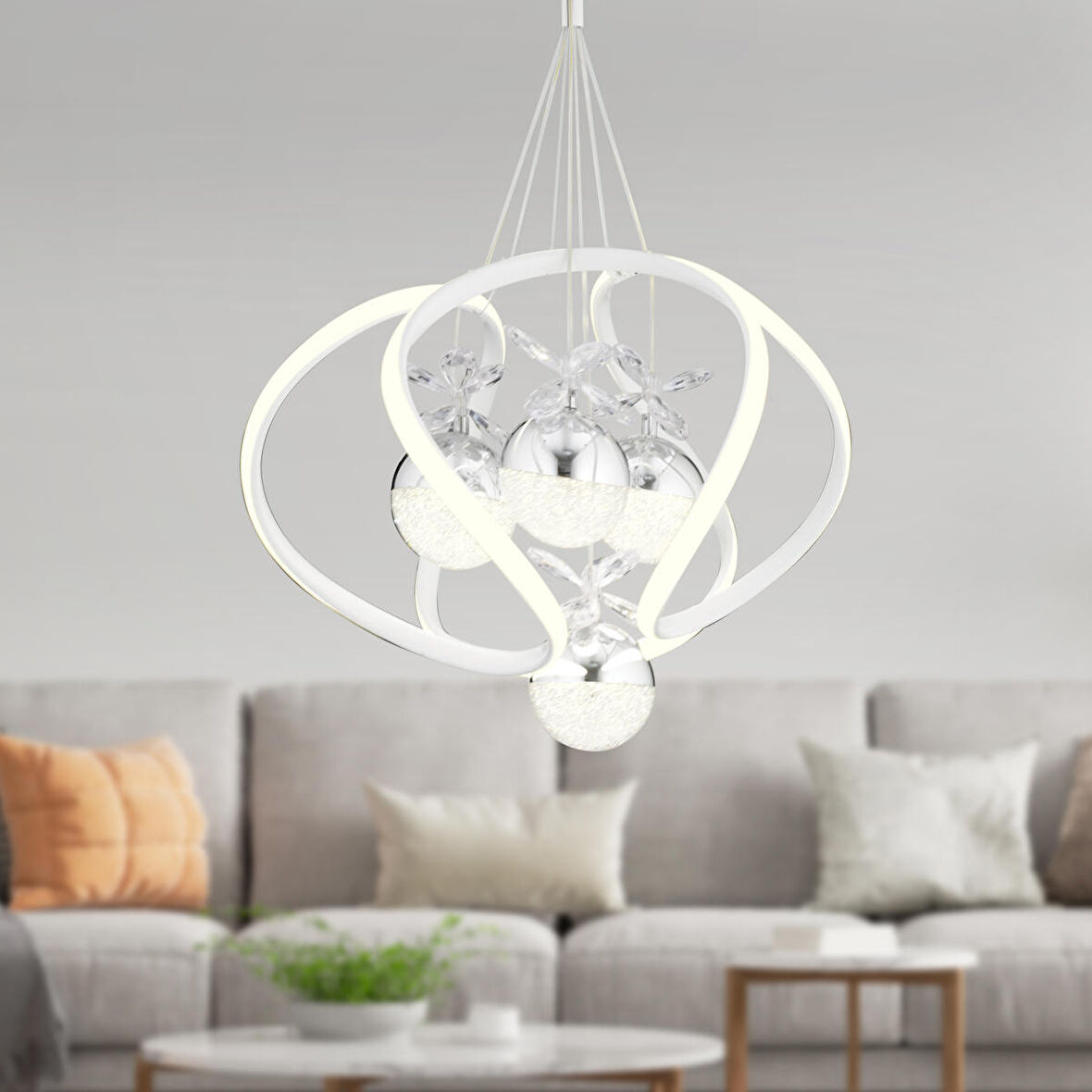 Balca 4'lü Beyaz Krom Ledi Modern Oturma Odası, Koridor, Salon Led Avize 