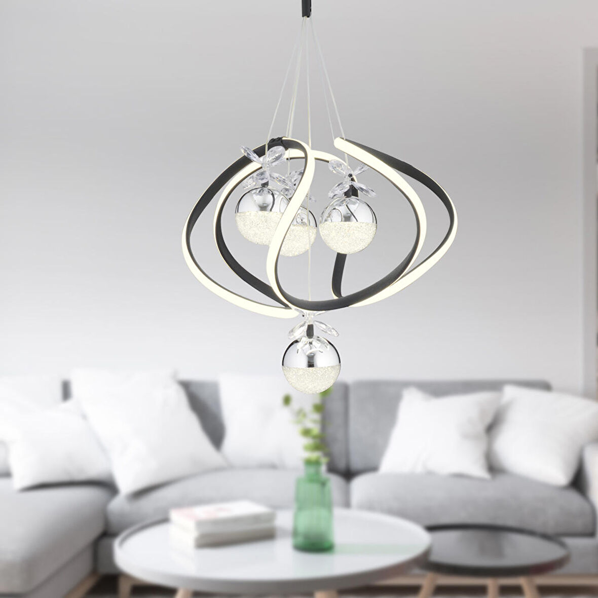 Balca 4'lü Siyah Krom Ledi Modern Oturma Odası, Koridor, Salon Led Avize 