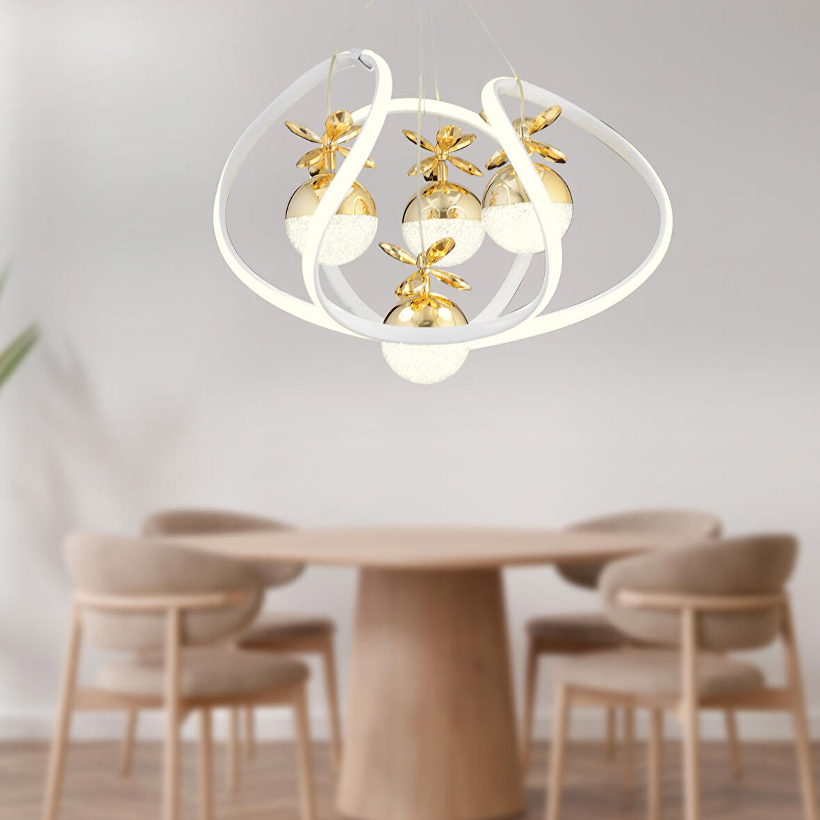 Balca 4'lü Beyaz Gold Ledi Modern Oturma Odası, Koridor, Salon Led Avize 