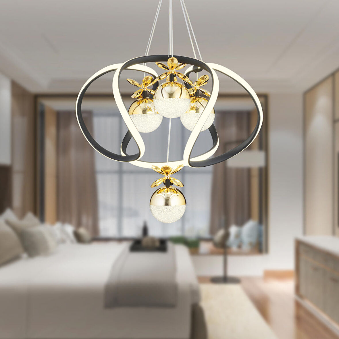 Balca 4'lü Siyah Gold Ledi Modern Oturma Odası, Koridor, Salon Led Avize 