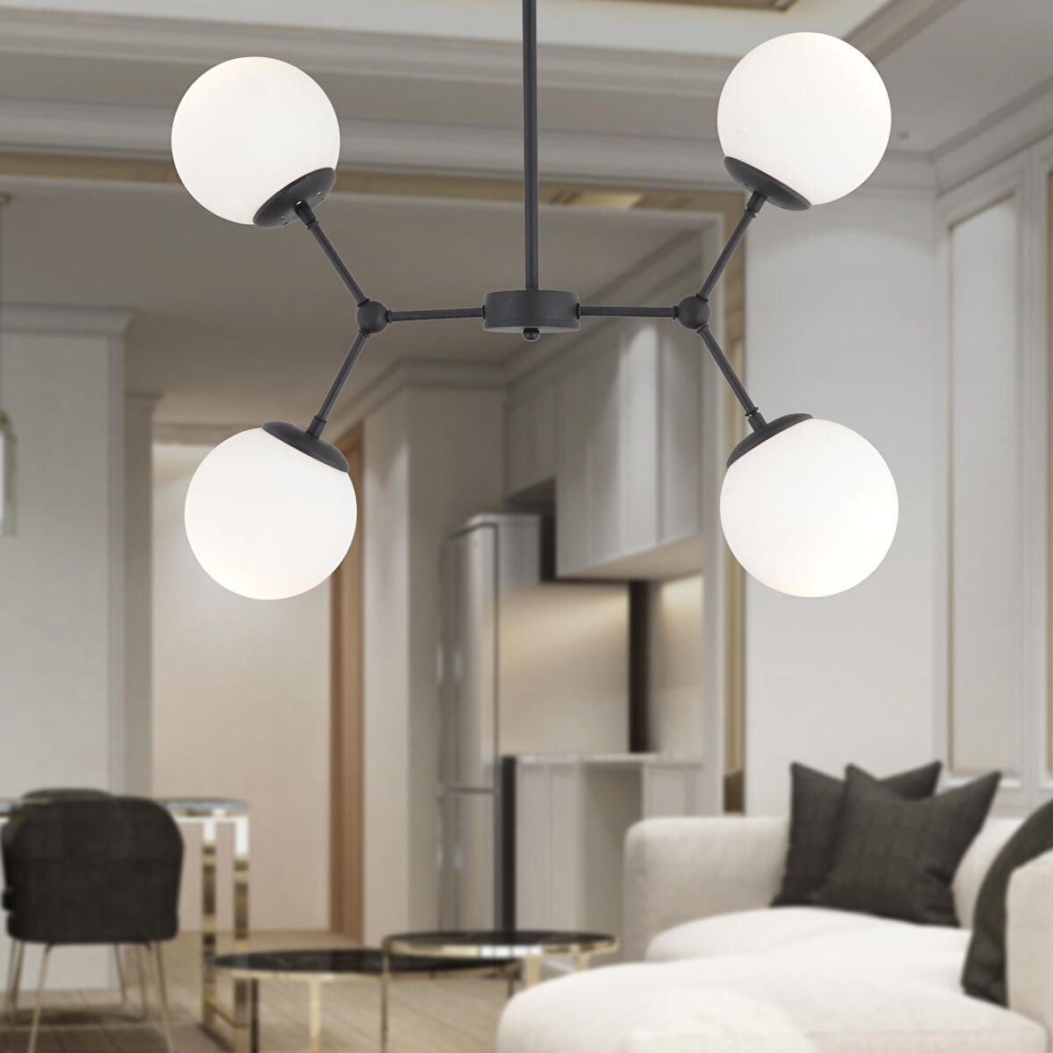 Moldovit 4lü Siyah Beyaz Camlı Modern Koridor Yatak Odası Salon Avize