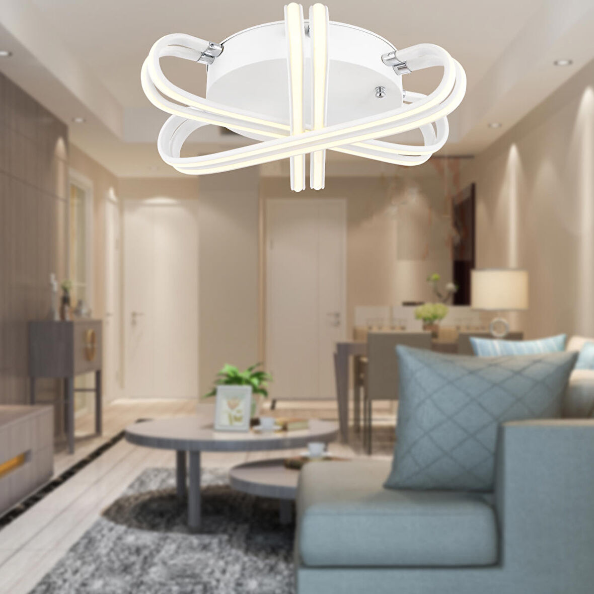 Ares 6'Lı Beyaz 84 Watt Sarkıt Ledli Modern Mutfak Banyo Led Salon Plafonyer Avize