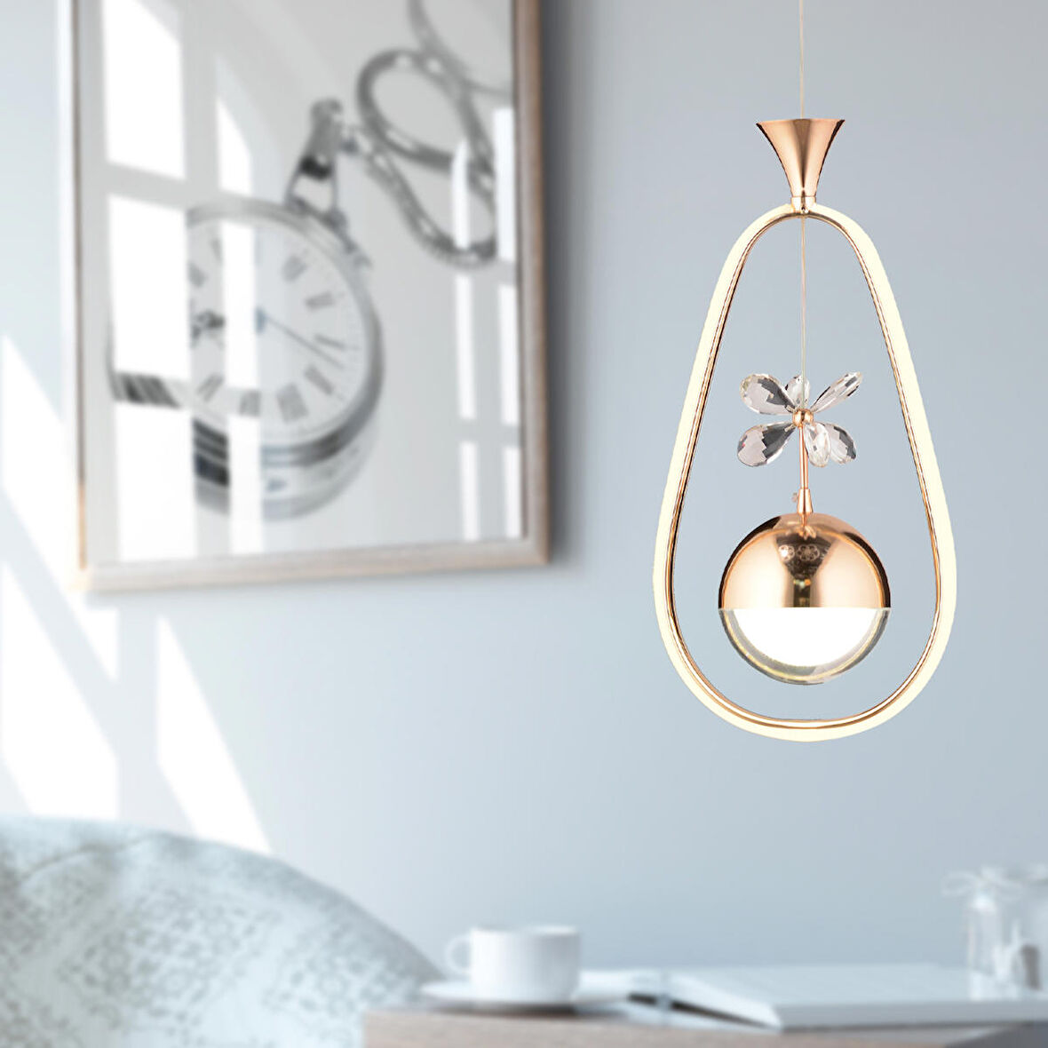 Cratos Tekli 48 Watt Gold Ledli Kelebek Detaylı Modern Koridor, Yatak Odası Salon Sarkıt Led Avize