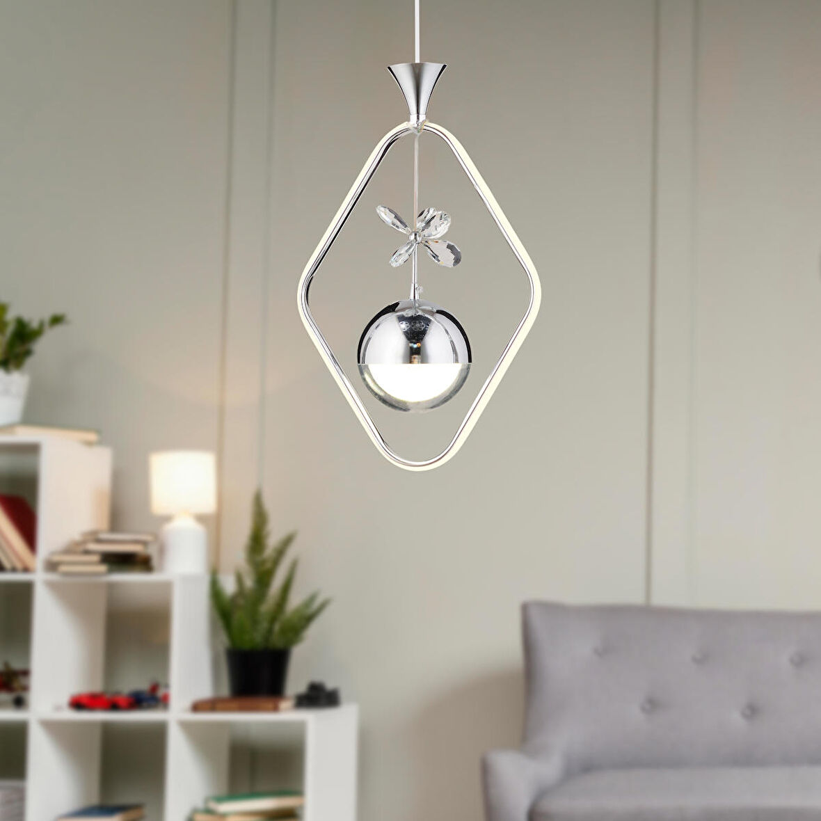 Cratos Tekli 48 Watt Krom Ledli Kelebek Detaylı Modern Koridor, Yatak Odası Salon Sarkıt Led Avize