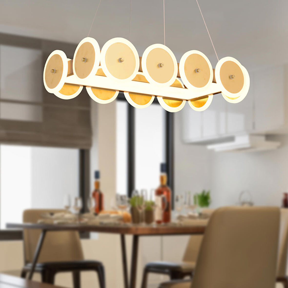 Disk Dikdörtgen Gold 128 Watt Sarkıt Ledli Modern Mutfak Banyo Led Salon Sarkıt Avize