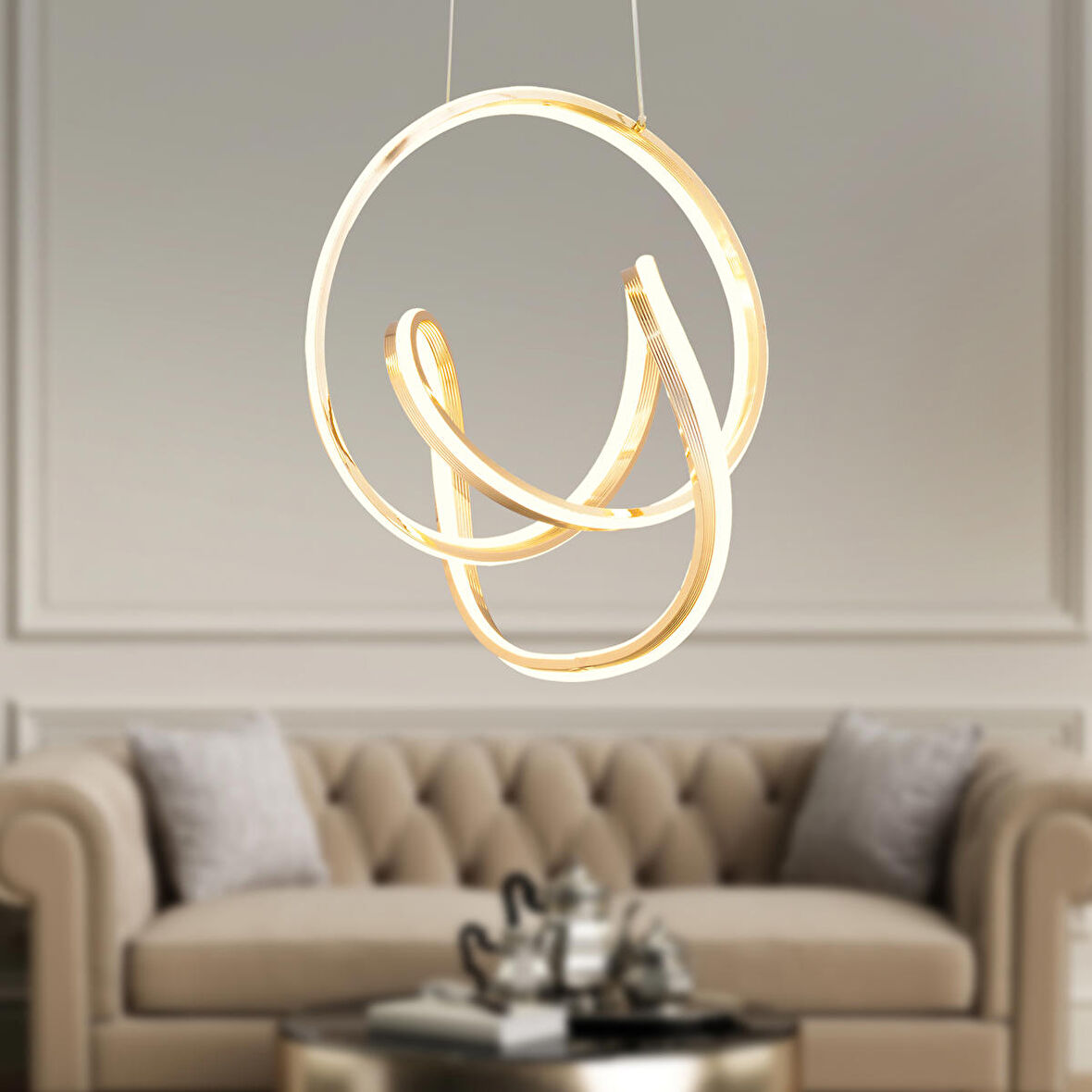 Aron Tekli Gold Ledli Modern Koridor, Yatak Odası Salon Sarkıt Led Avize