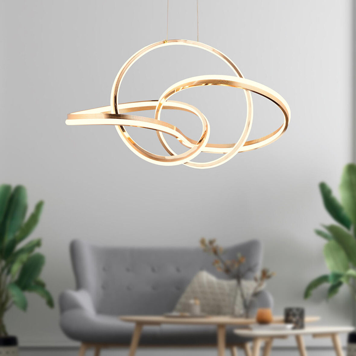 Pireal Tekli Gold Ledli Modern Koridor, Yatak Odası Salon Sarkıt Led Avize