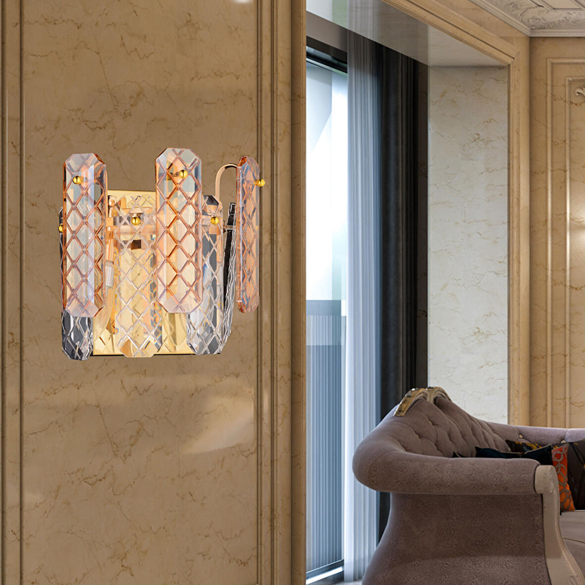 West Gold Kristalli Taşlı Modern Tasarım Kristal Salon Yatak Başı Aplik