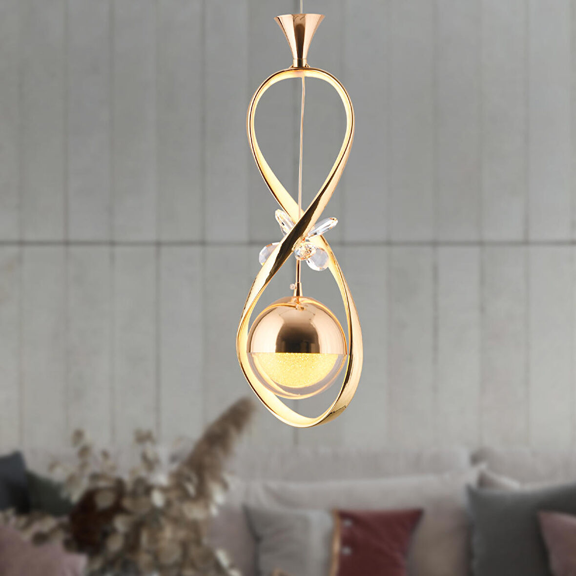 Büklüm Tekli Gold Kelebek Detaylı Ledli Modern Koridor, Yatak Odası Salon Sarkıt Led Avize