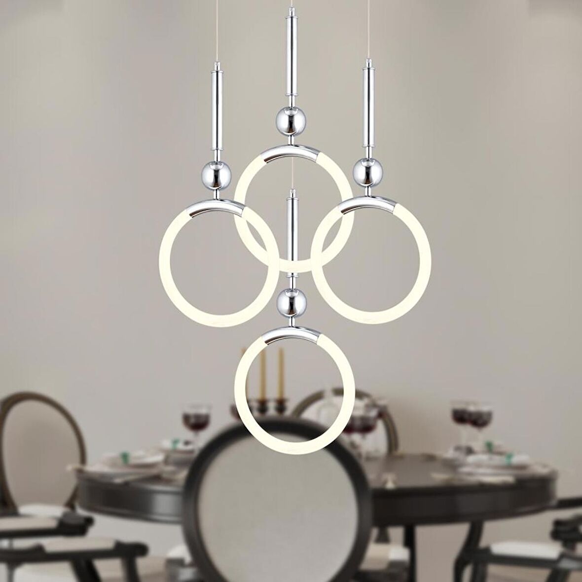 Struer 4'lü Yuvarlak Krom Ledli Modern Koridor, Yatak Odası Salon Sarkıt Led Avize