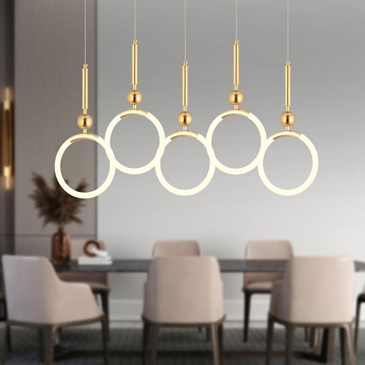 Struer 5'li Sıralı Gold Ledli Modern Koridor, Yatak Odası Salon Sarkıt Led Avize