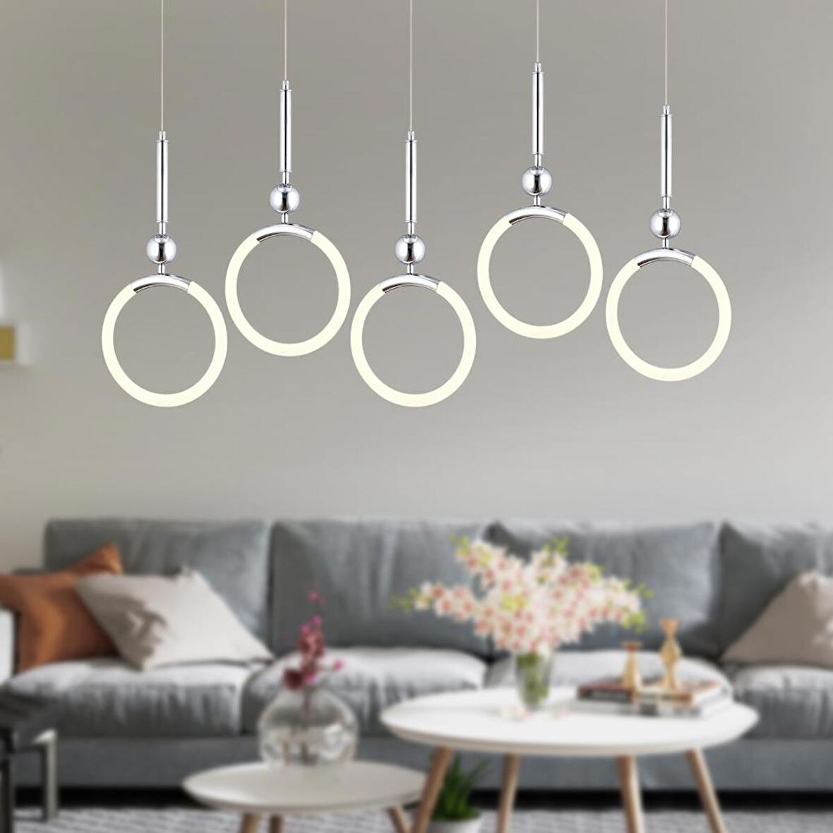 Struer 5'li Sıralı Krom Ledli Modern Koridor, Yatak Odası Salon Sarkıt Led Avize