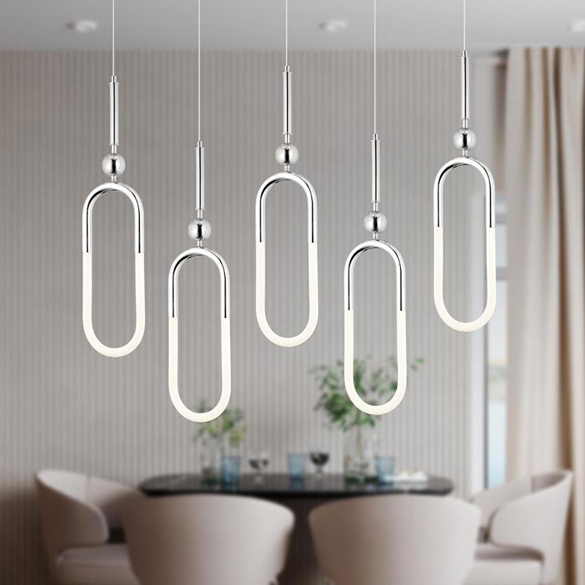 Thisted 5'li Sıralı Krom Ledli Modern Koridor, Yatak Odası Salon Sarkıt Led Avize