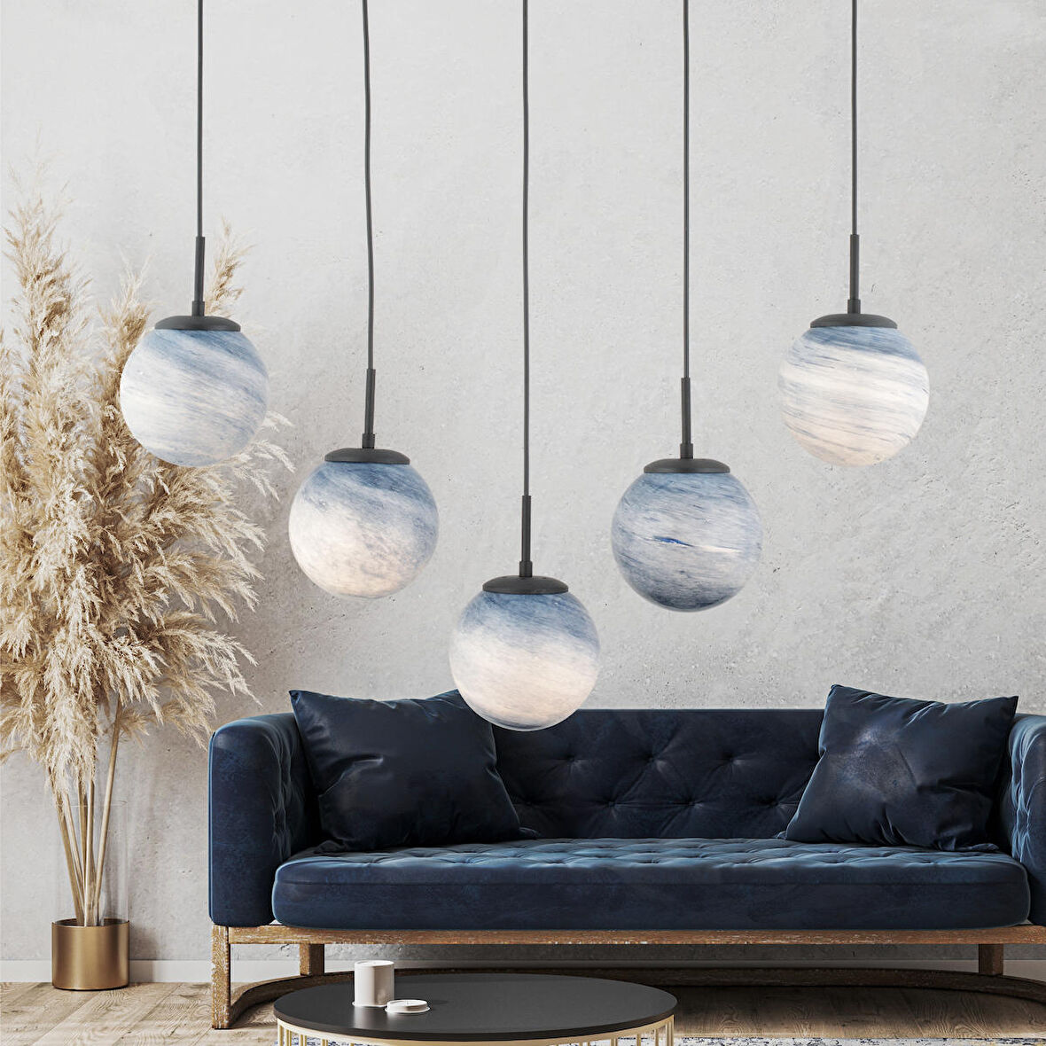 EFSER 5Lİ SIRALI AVİZE Modern Oturma Odası Salon Sarkıt Avize