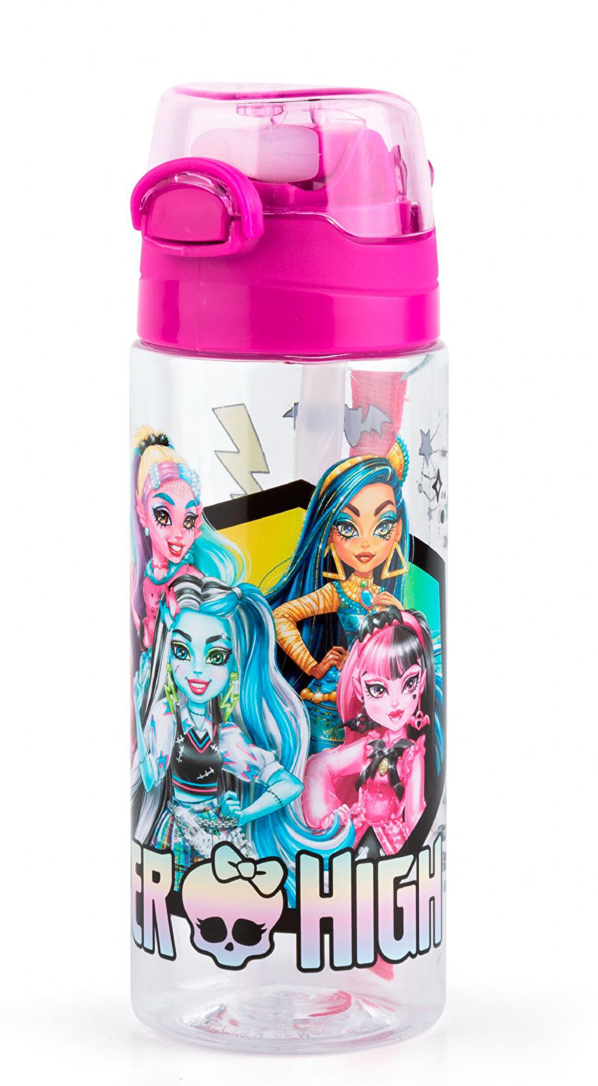 Monster High Pipetli 500 ml Plastik Matara Suluk Pembe Kız Çocuk