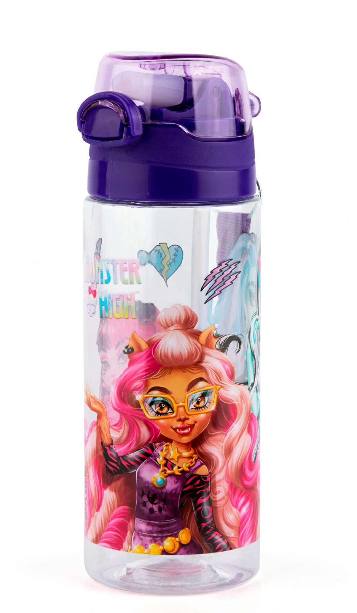 Monster High 500 ml Pipetli Mor Kapaklı Plastik Matara Suluk - Kız Çocuk