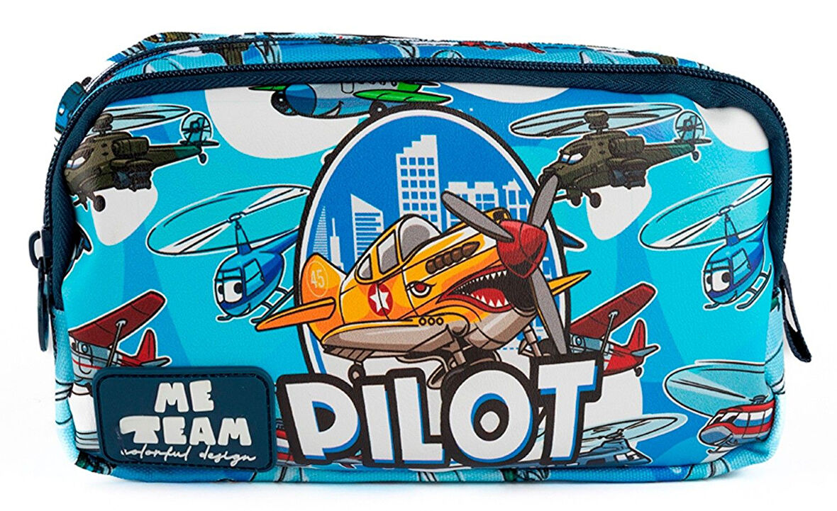Me Team Uçak ve Pilot Baskılı İki Bölmeli Kalemlik - 25067