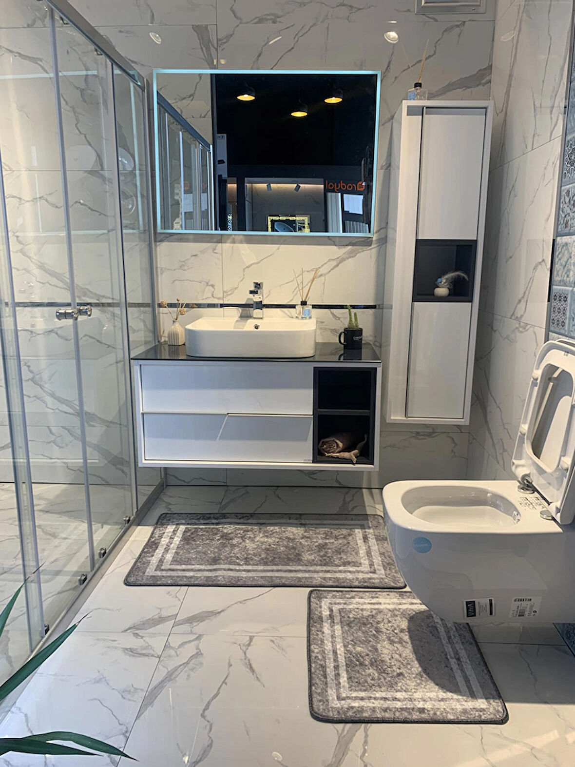 Tracy Çizgli 2'li Lateks Kaymaz Taban Banyo Paspas Takımı Ebat (60X100 - 60X50)