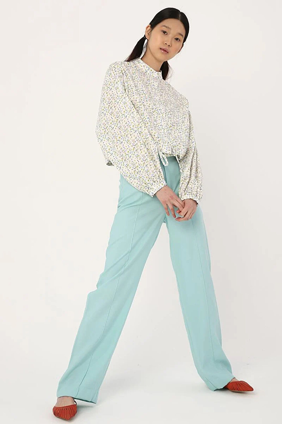 Mint-Çimalı Rahat Kalıp Pantolon
