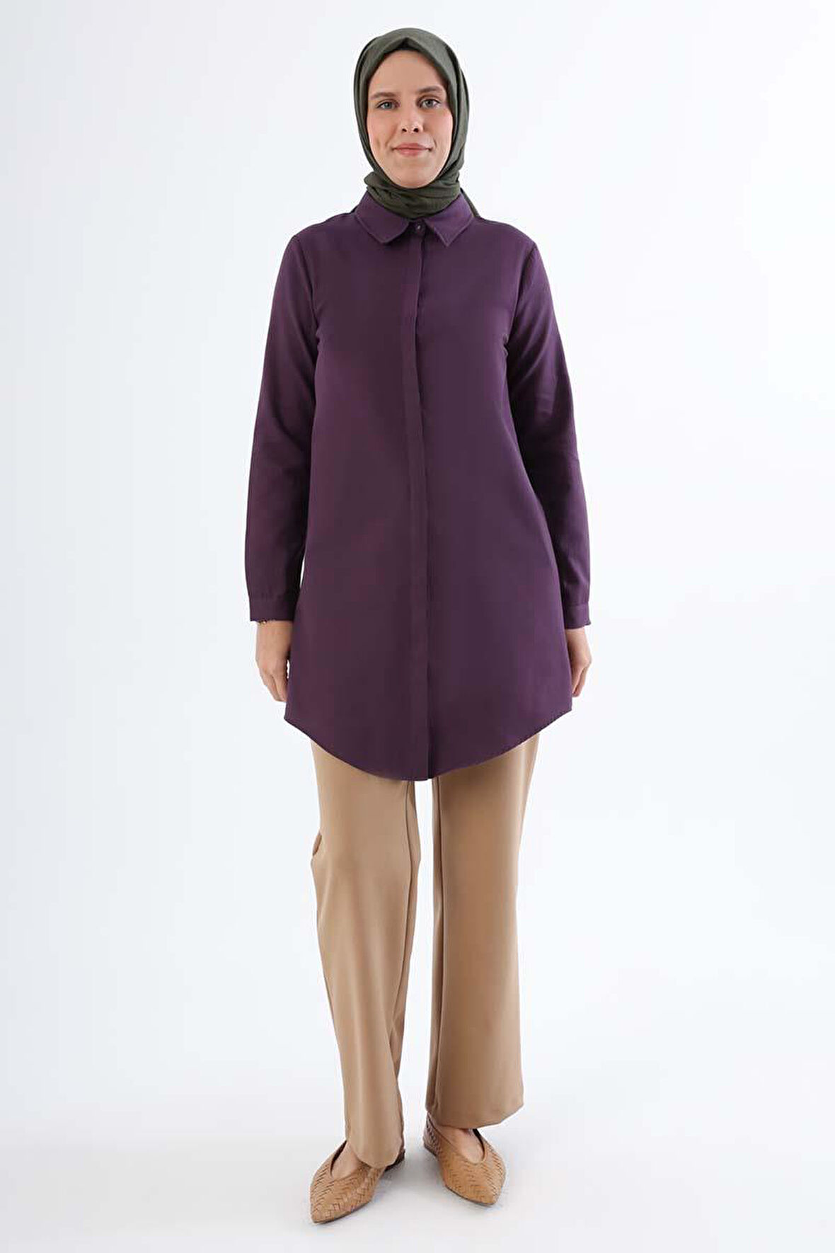 Üzüm-Gizli Patlı Gömlek Tunik