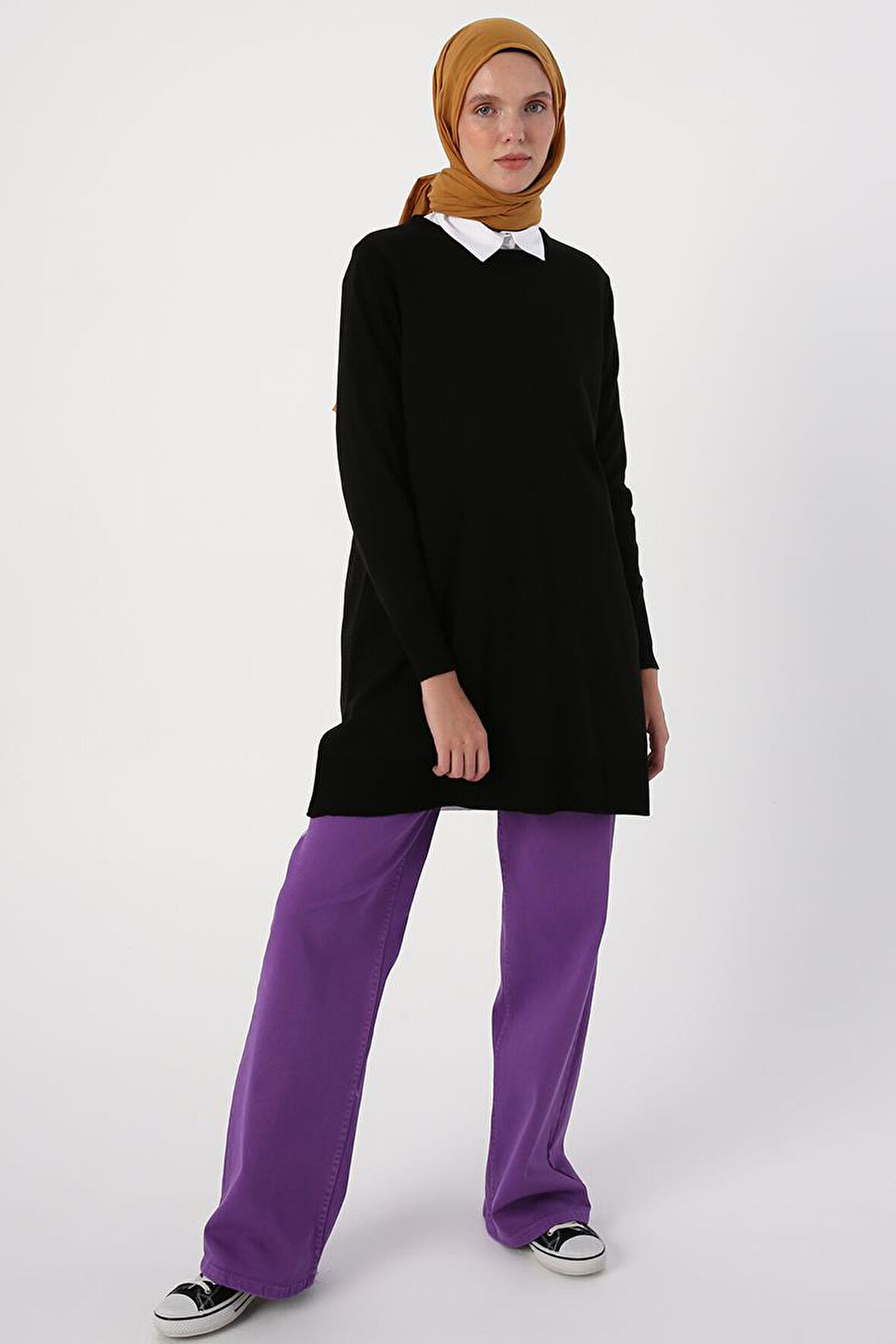 Siyah-Bisiklet Yaka Triko Tunik