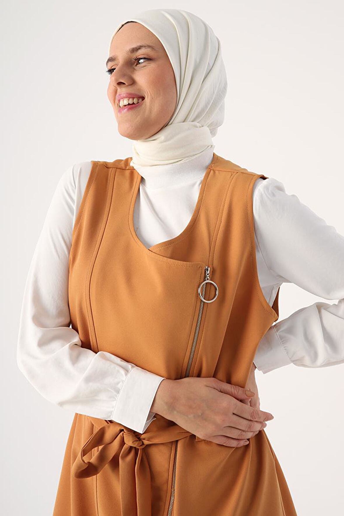 Hardal-Fermuarlı Kemerli Yelek