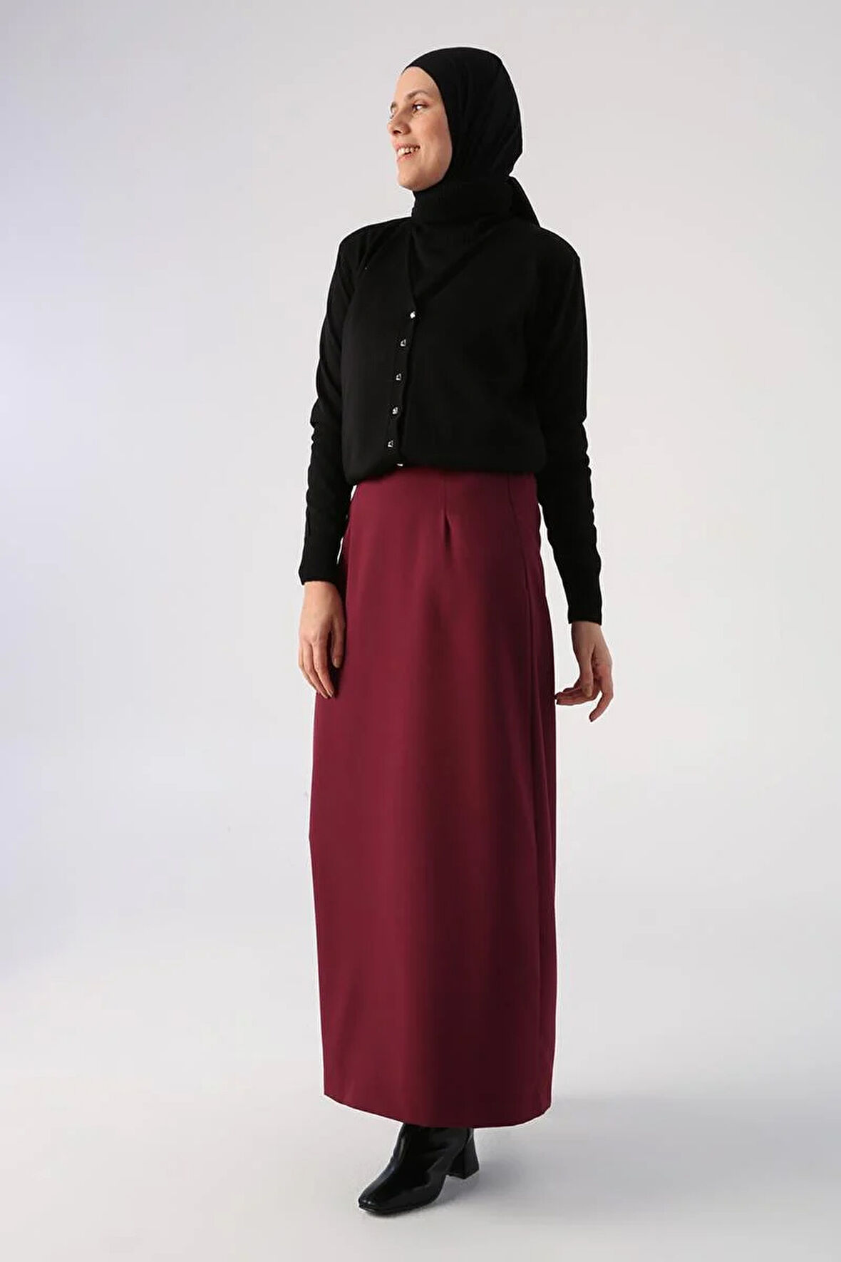 Bordo-Beli Lastikli Kalem Etek
