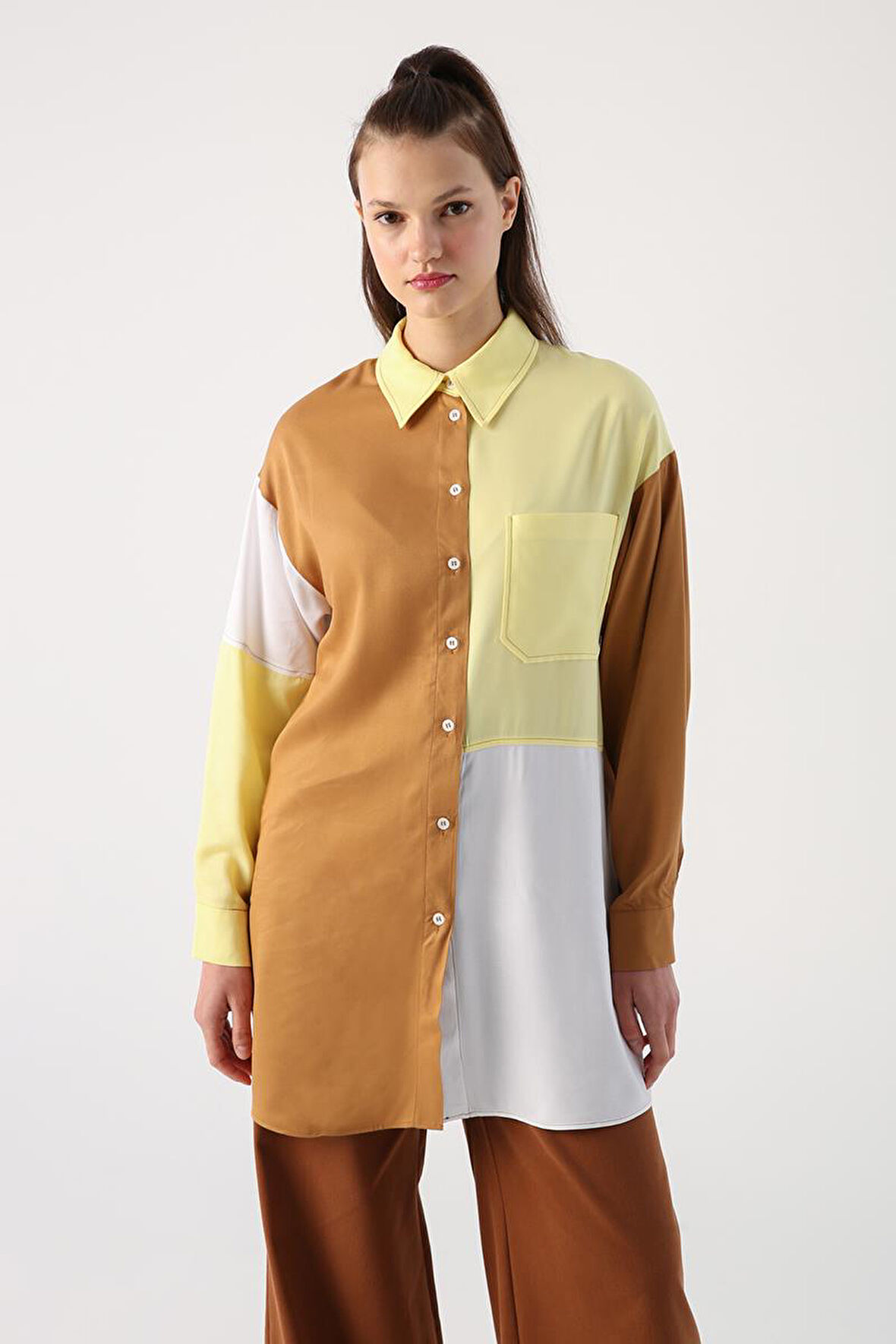 Camel-Tek Cepli Viscon Kumaş Gömlek Tunik