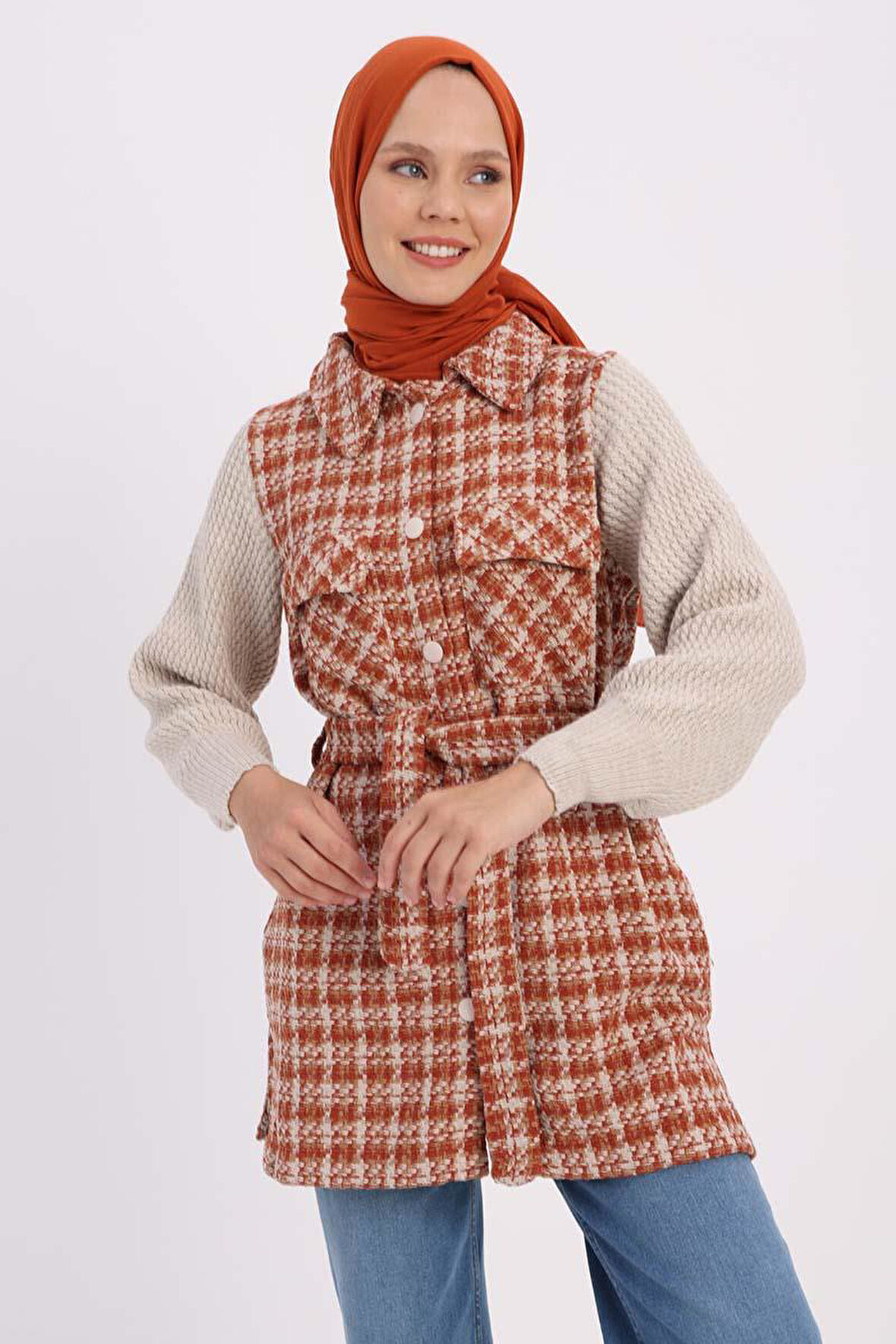 Camel-Triko Garnili Kuşaklı Tüvit Hırka