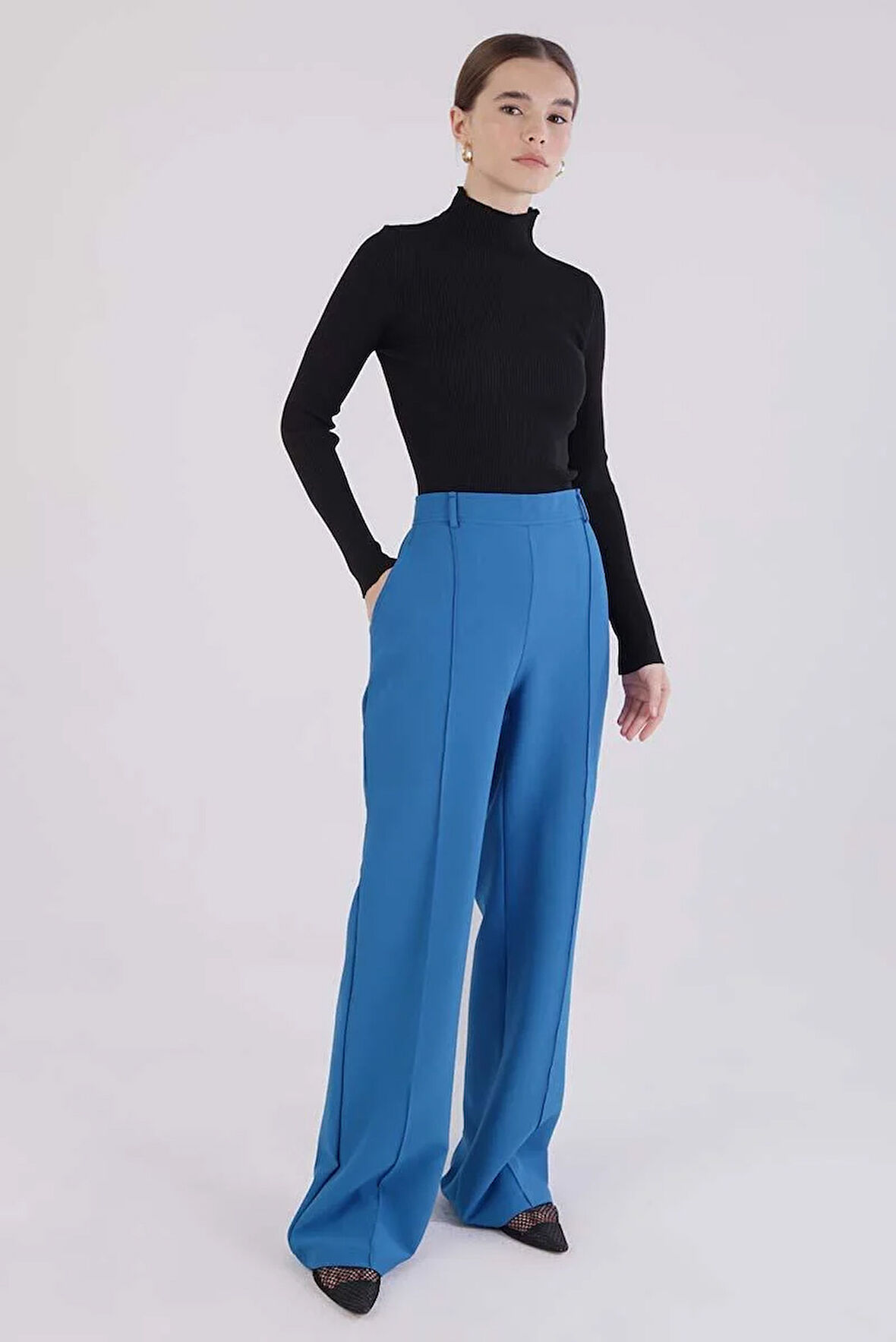 Saks-Nervürlü Palazzo Pantolon