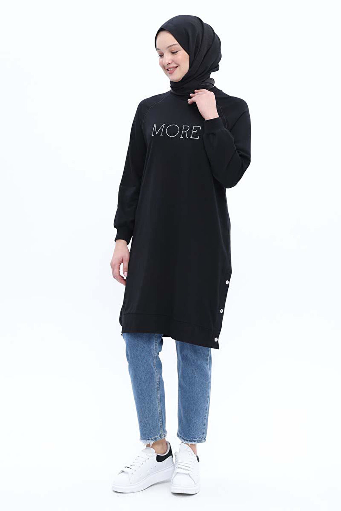 Siyah-Pamuklu Nakışlı Sweat Tunik