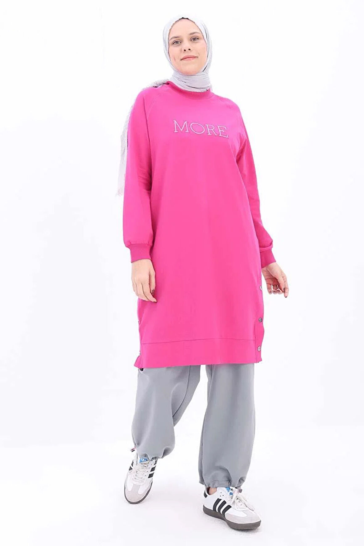 Fuşya-Pamuklu Nakışlı Sweat Tunik