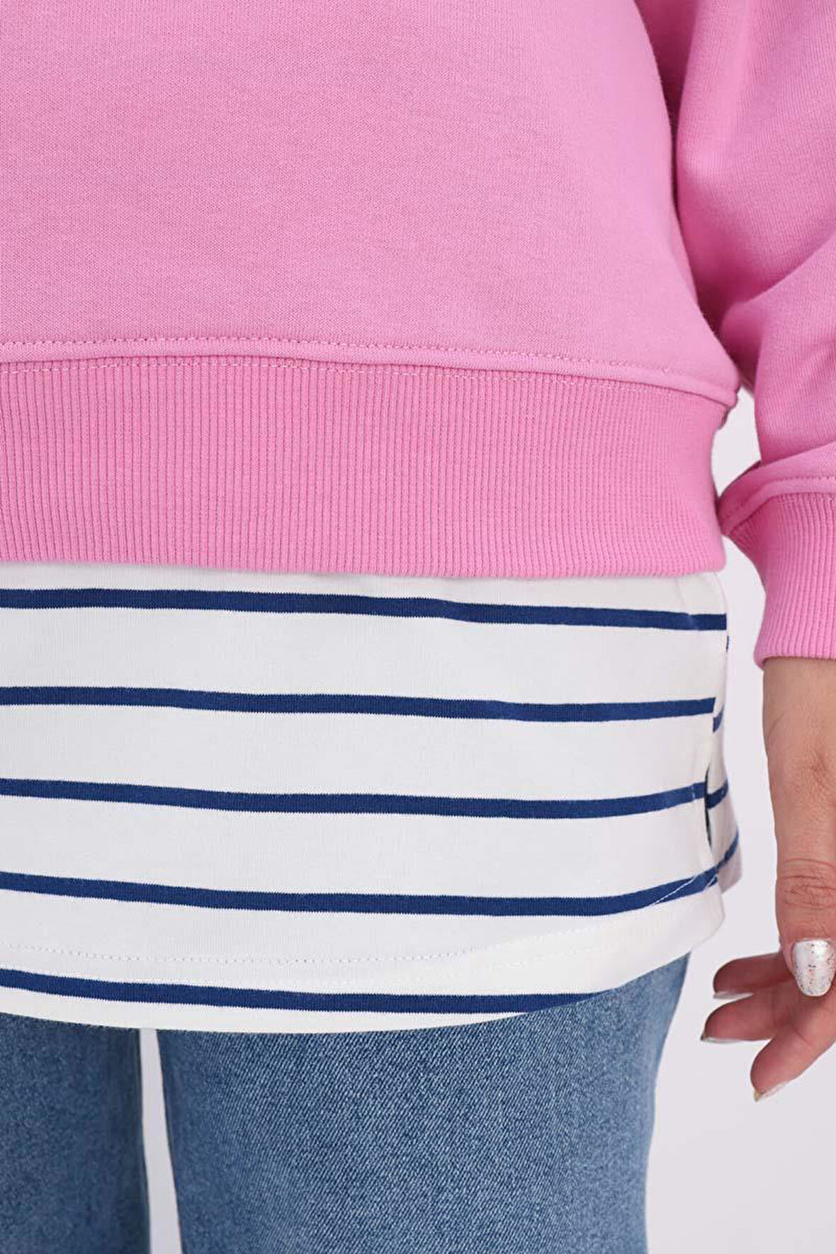 Ekru-Lacivert-Pamuklu Penye Kısa İçlik Etek