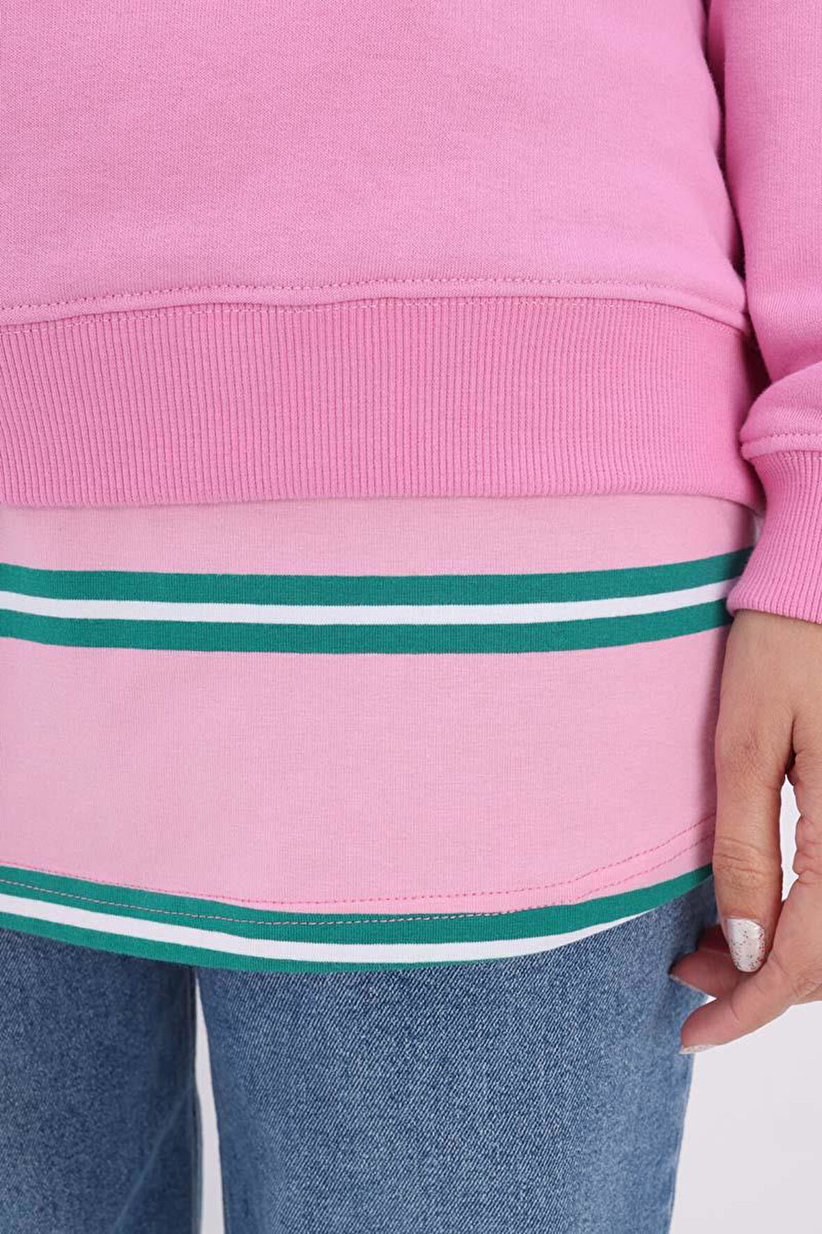 Pembe-Yeşil-Pamuklu Penye Kısa İçlik Etek