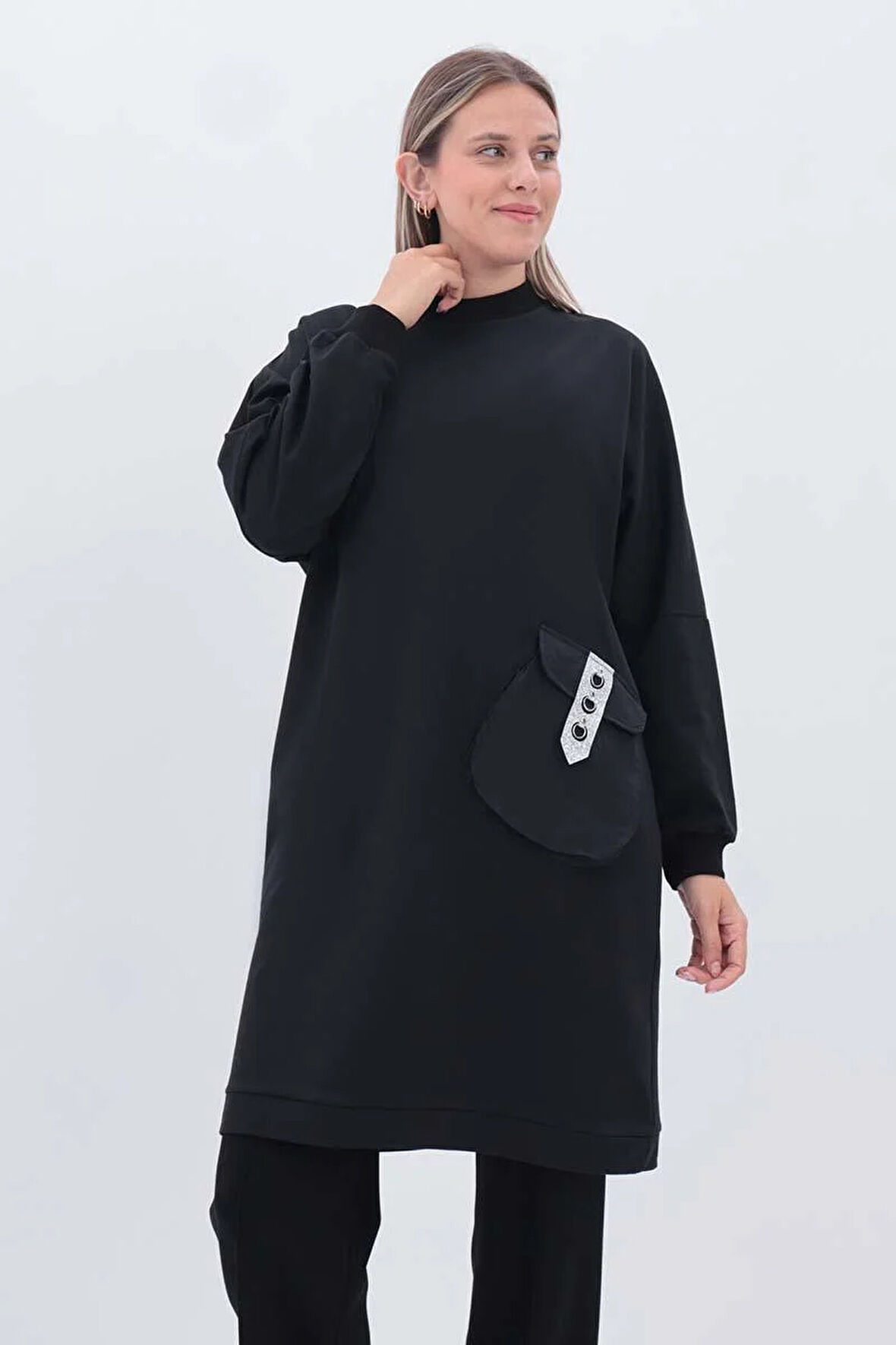 Siyah-Aksesuar Cepli Sweat Tunik
