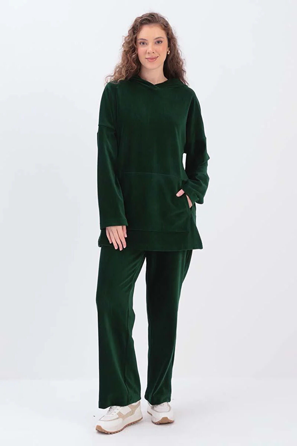 Zümrüt-KAPÜŞONLU KANGURU CEPLİ PANTOLONLU TAKIM