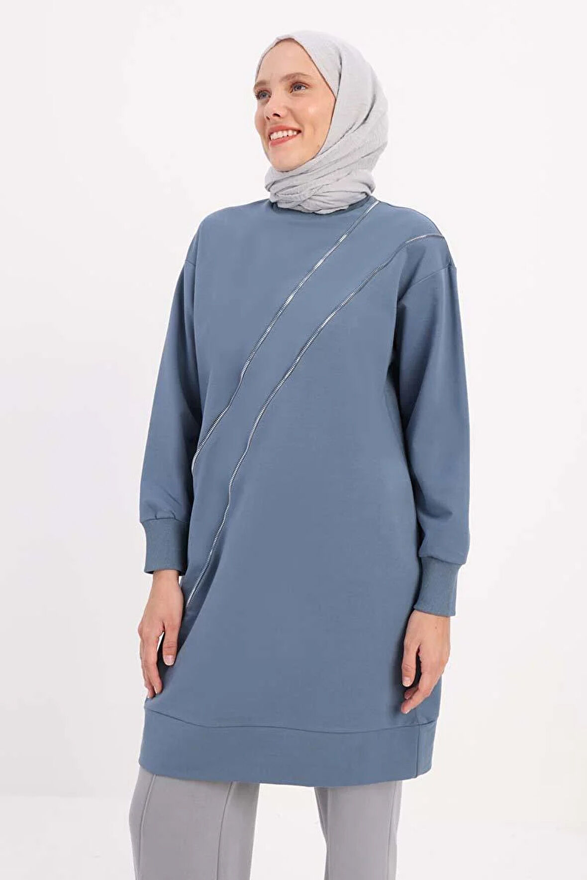 Mavi-SÜS FERMUARLI SWEAT TUNİK