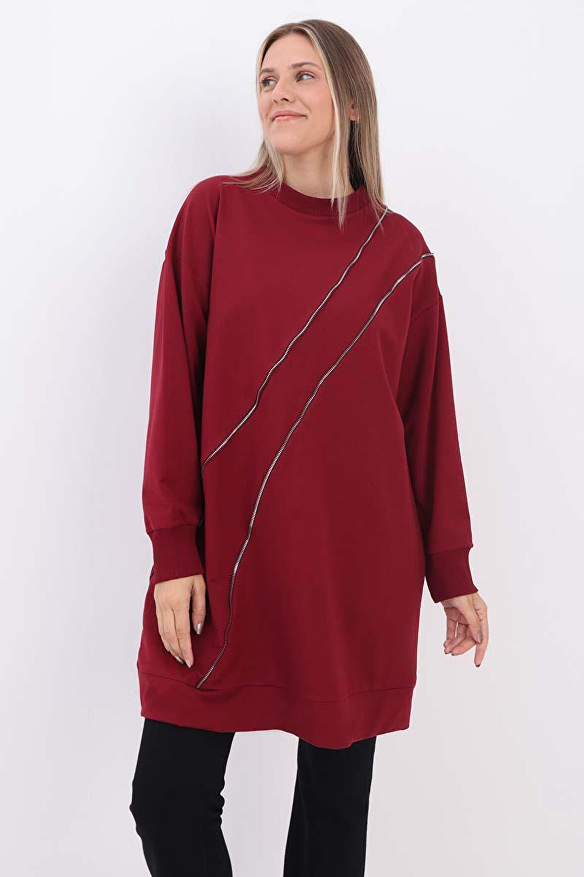 Vişne-SÜS FERMUARLI SWEAT TUNİK