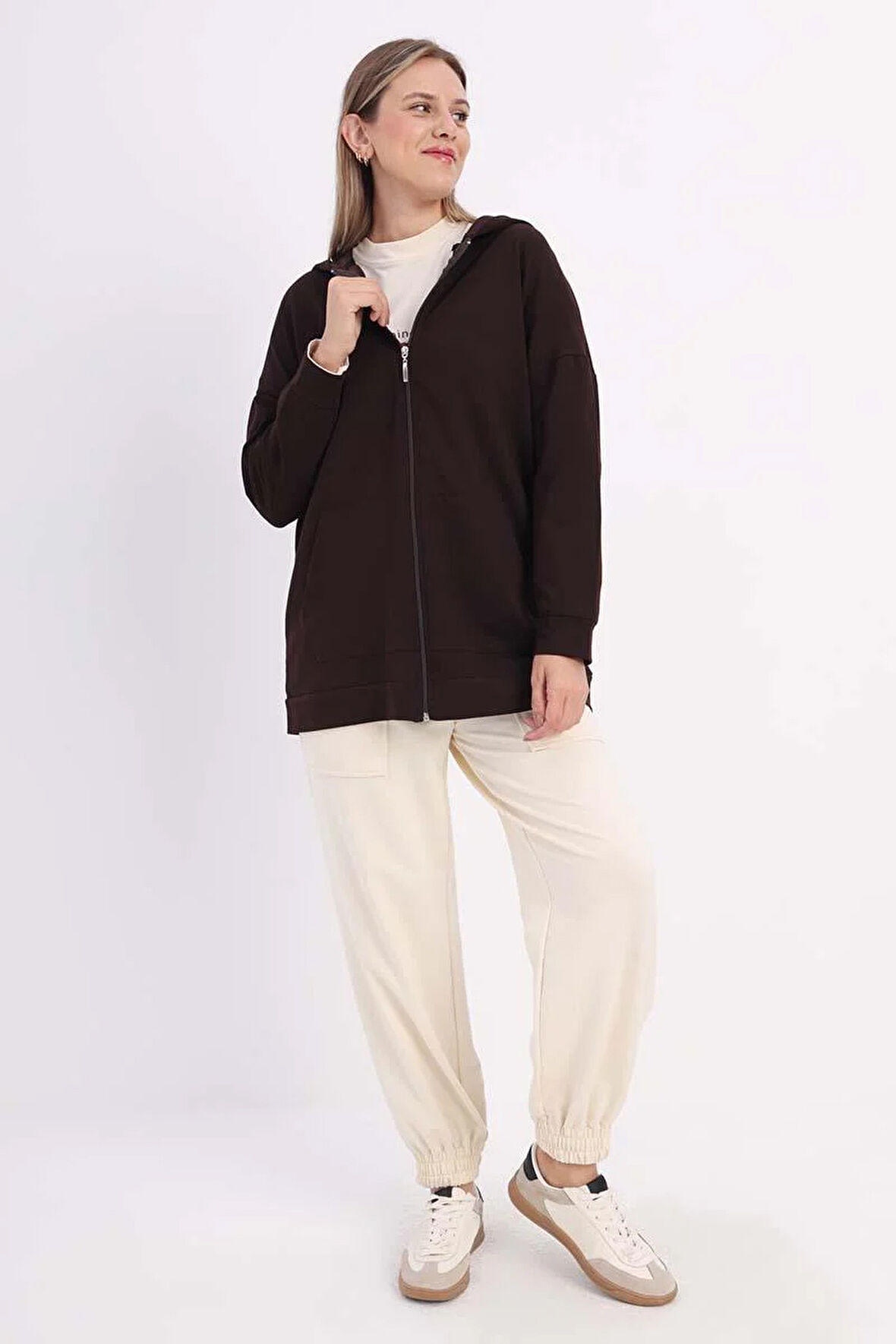 Acı Kahve-Fermuarlı Sweat Hırka