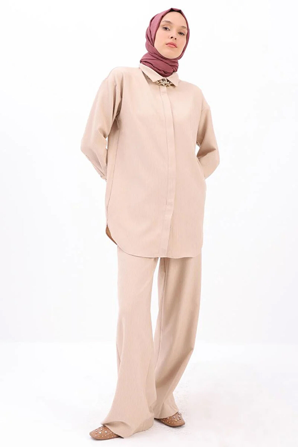 Bej-GÖMLEKLİ PANTOLONLU TAKIM