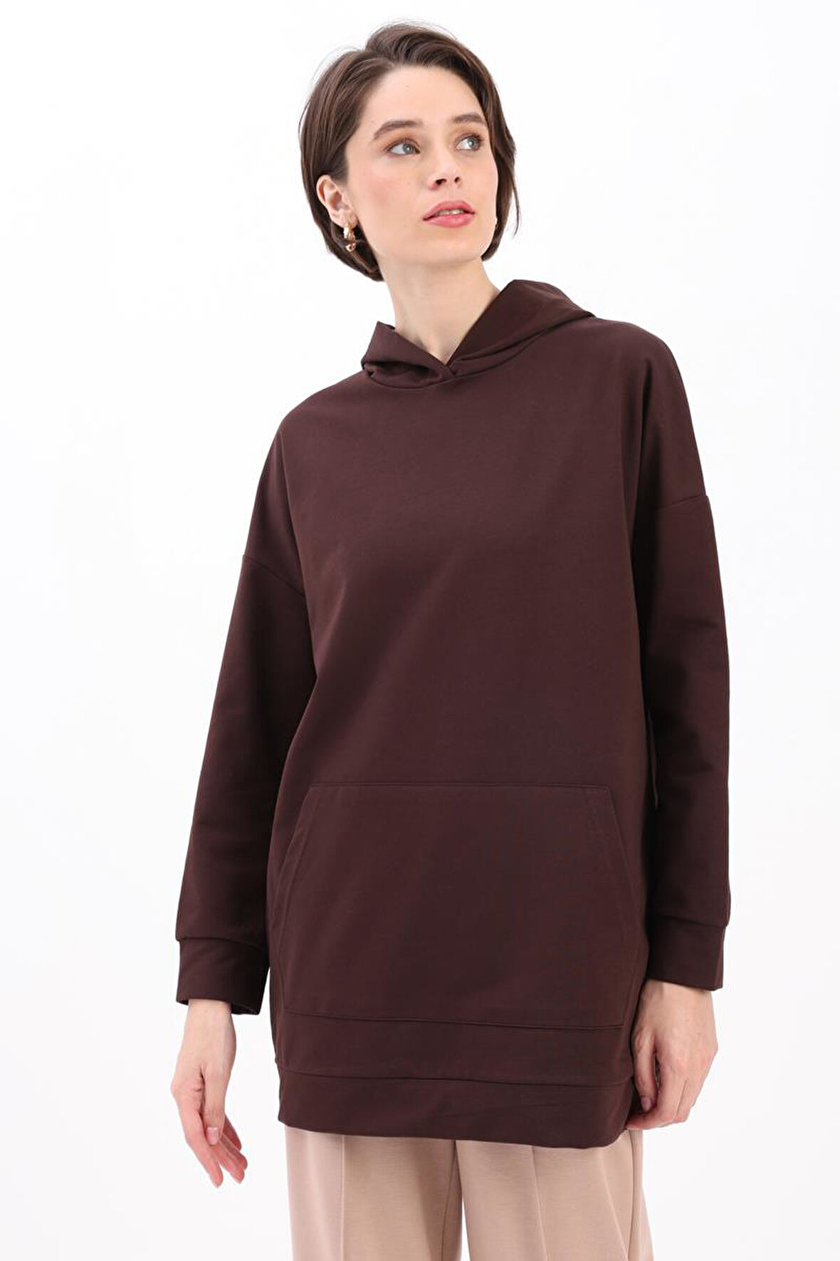 Acı Kahve-Kapüşonlu Sweat Tunik