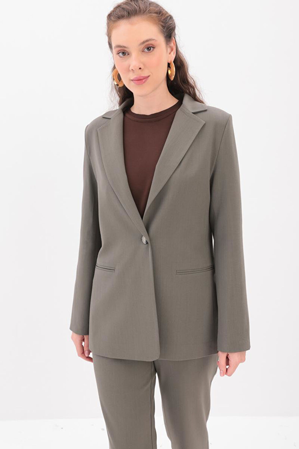 Haki-Astarlı Blazer Ceket