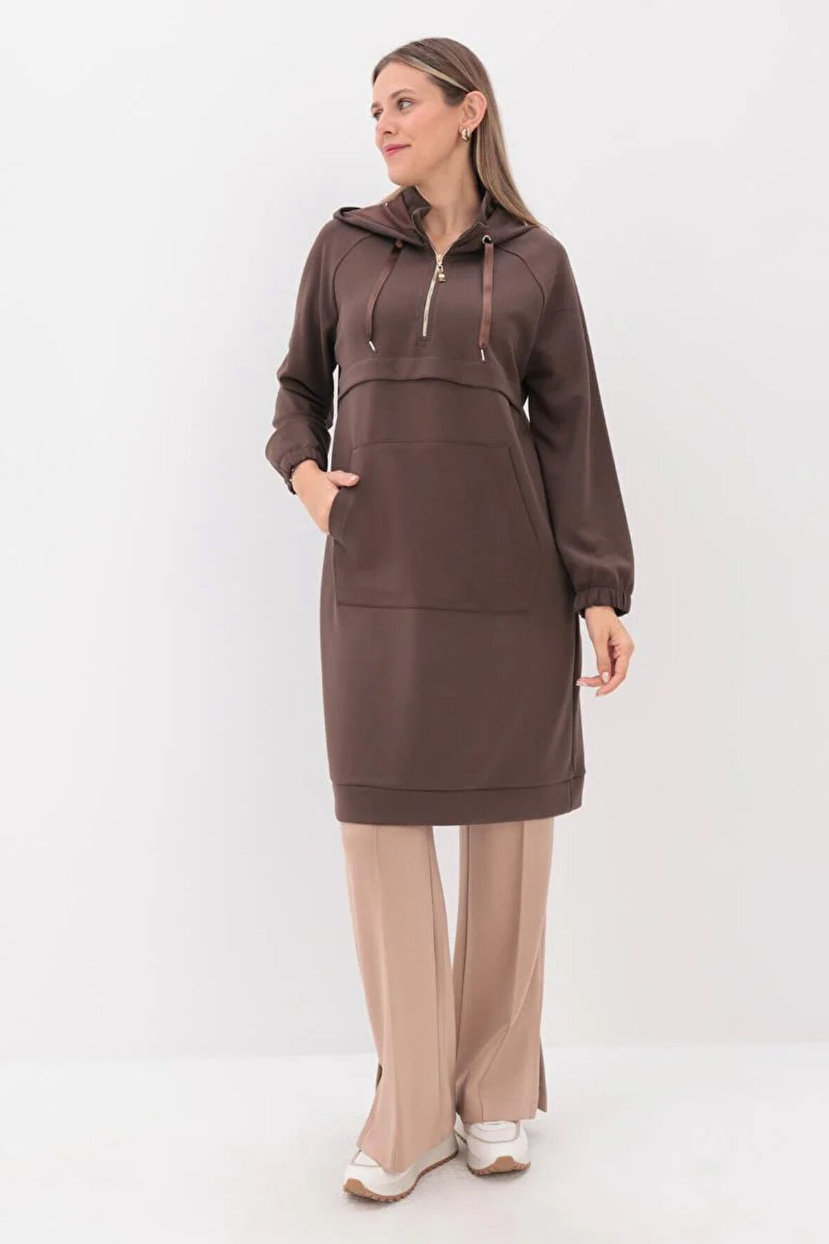 Kahve-Ön Roba Dubleli Sweat Tunik