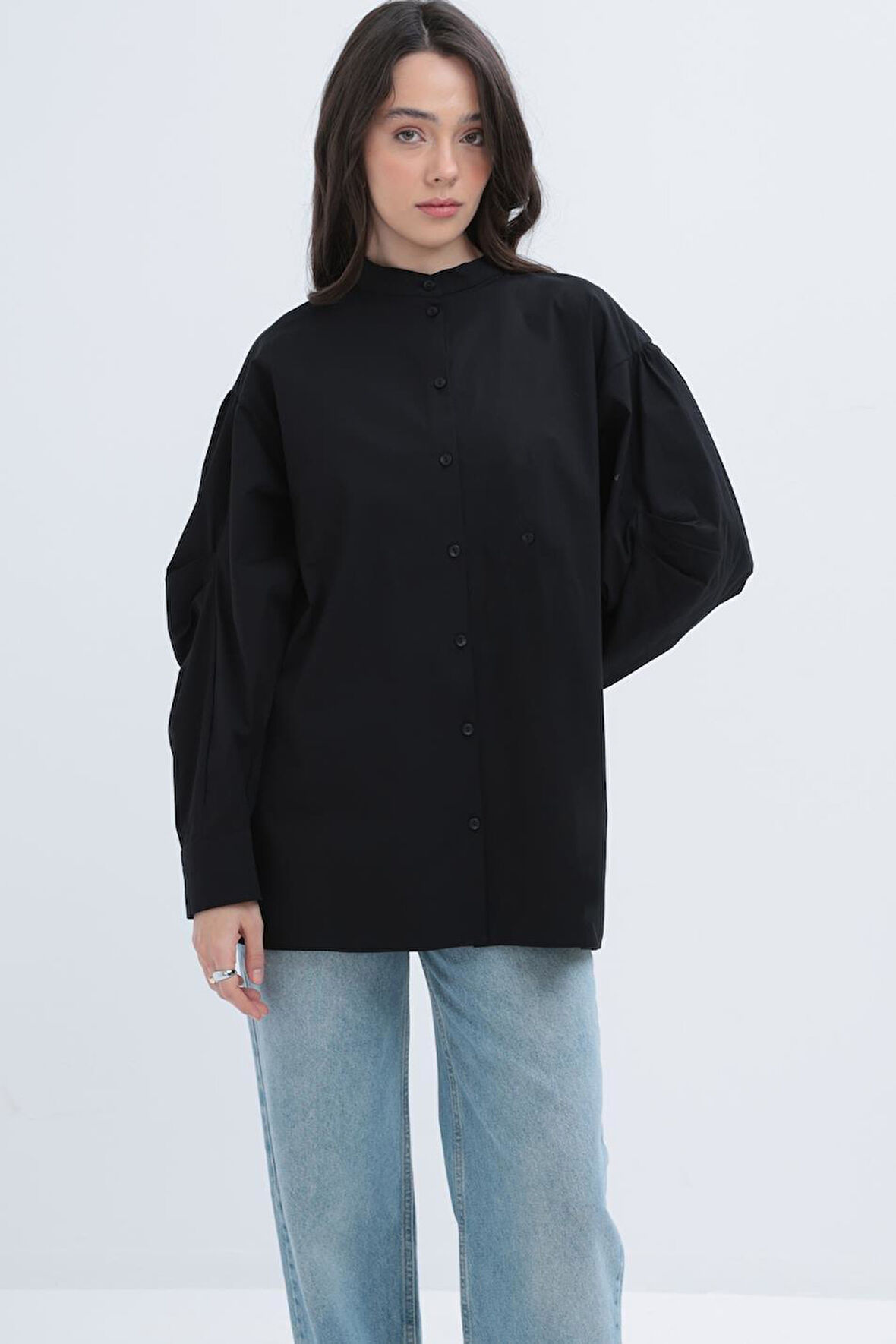 Allday İnce Kuşaklı Pileli Poplin Gömlek X51314A0