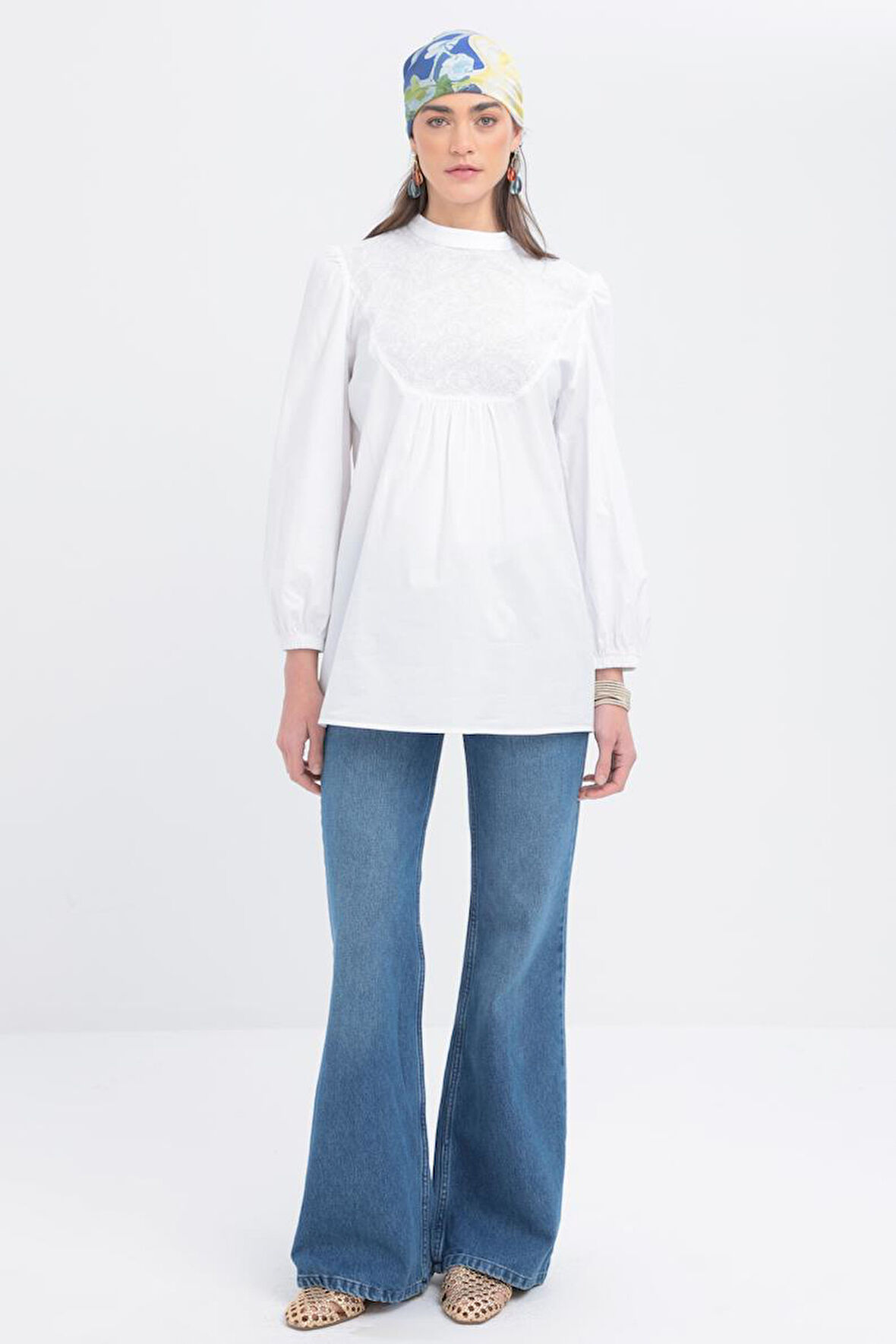Allday Fisto Garnili Kolu Lastikli Poplin Tunik X50249A0