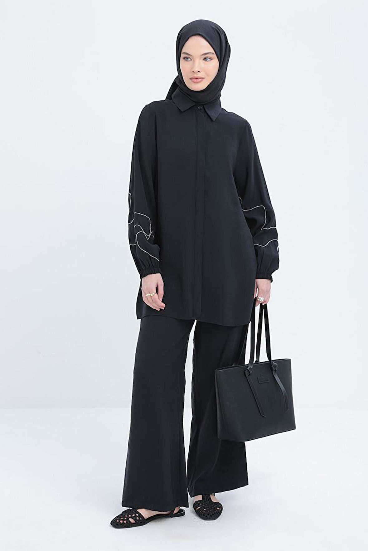 Allday Zincir Nakışlı Kolu Lastikli Gömlek S51321A0