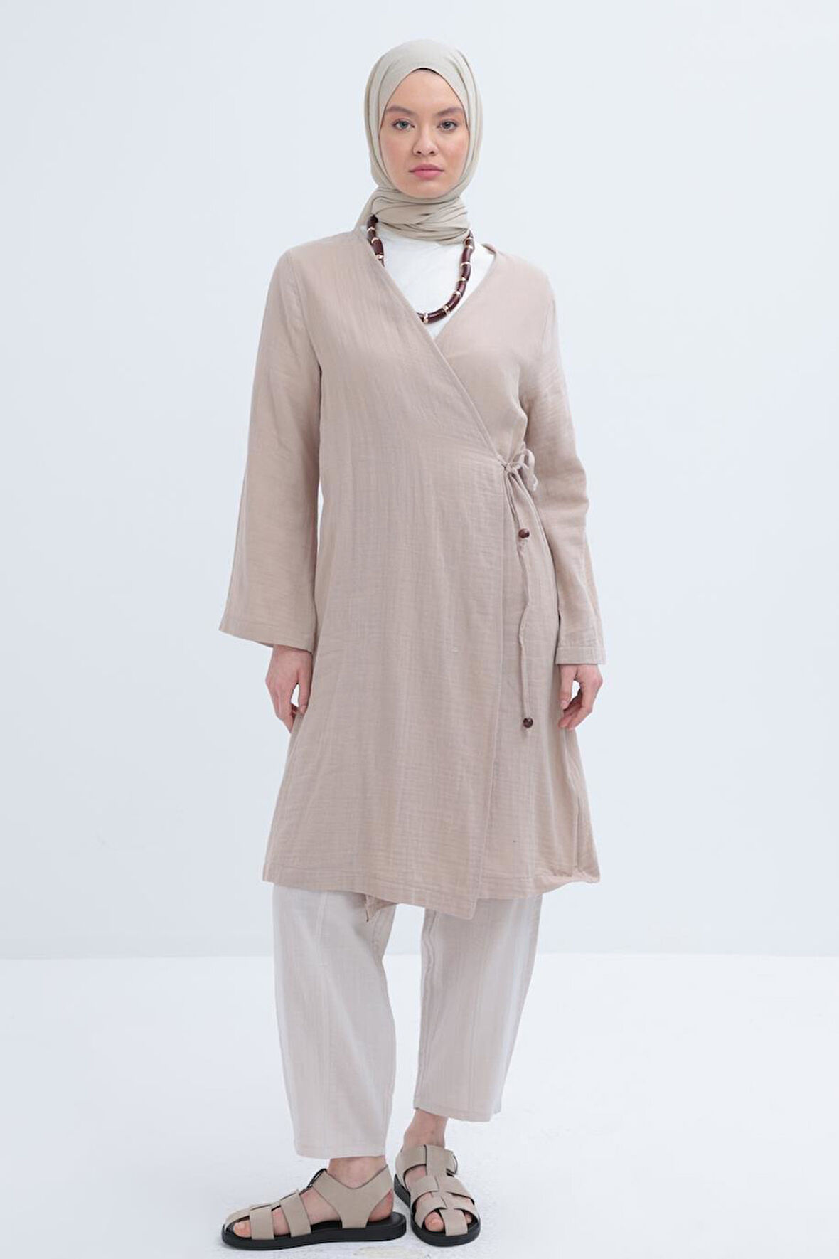 Allday Kadın Belden Bağlamalı Müslin Kap S85052A0