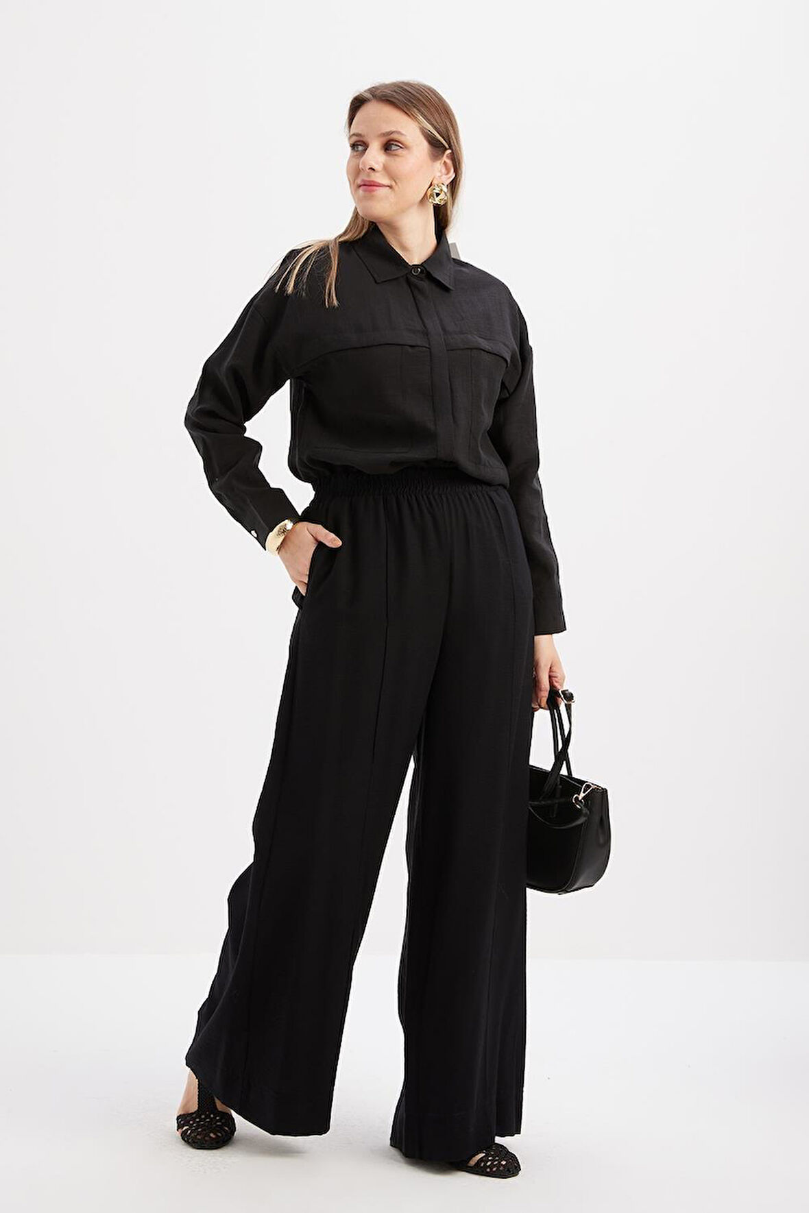 Allday Kadın Beli Lastikli Geniş Paça Pantolon S77129A0