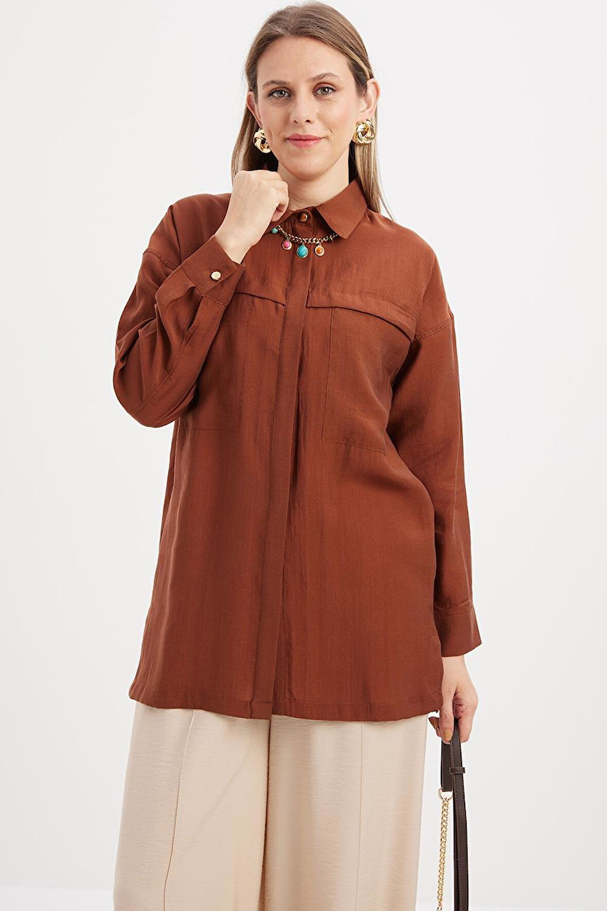 Allday Kadın Cepli Gizli Patlı Gömlek Tunik S51326A0