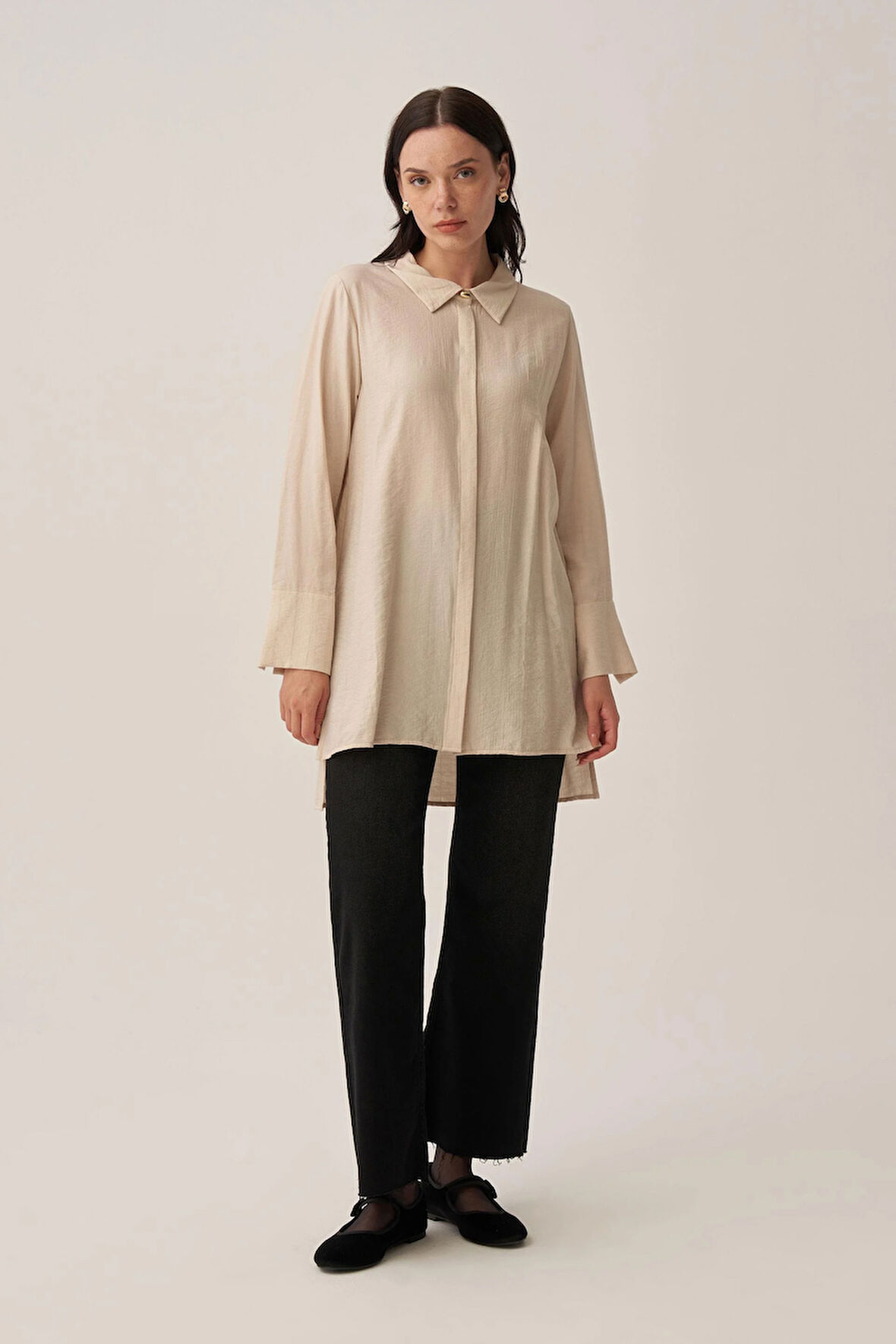 Taş-Kırışık Efektli Şık Poplin Gömlek